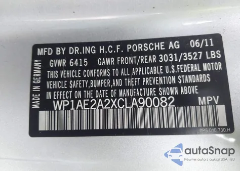2012 Porsche Cayenne Hybrid S z USA, uszkodzony, nr VIN WP1AE2A2XCLA90082